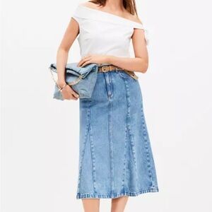 LOFT Mid Blue Denim Trumpet Skirt